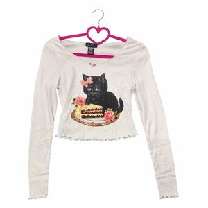 Sweet Society Kitty Cake Graphic Long Sleeve Top M